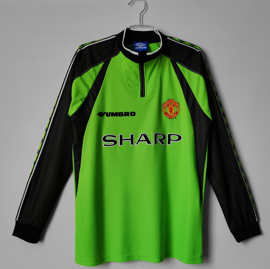 1998-99 Manchester United Retro Long Sleeve Green Goalkeeper Soccer Jersey Shirt